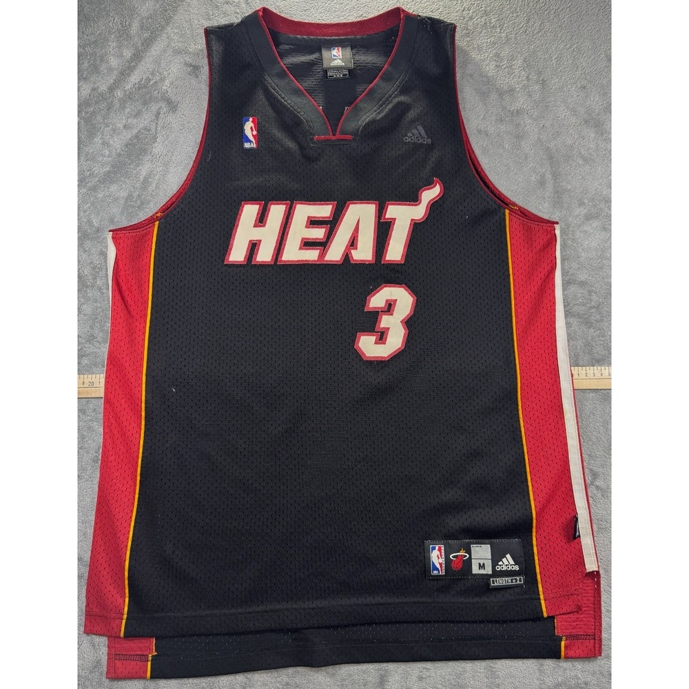 Adidas Miami Heat Dwyane Wade 3 NBA Jersey Black Red Men's Medium 7993A
